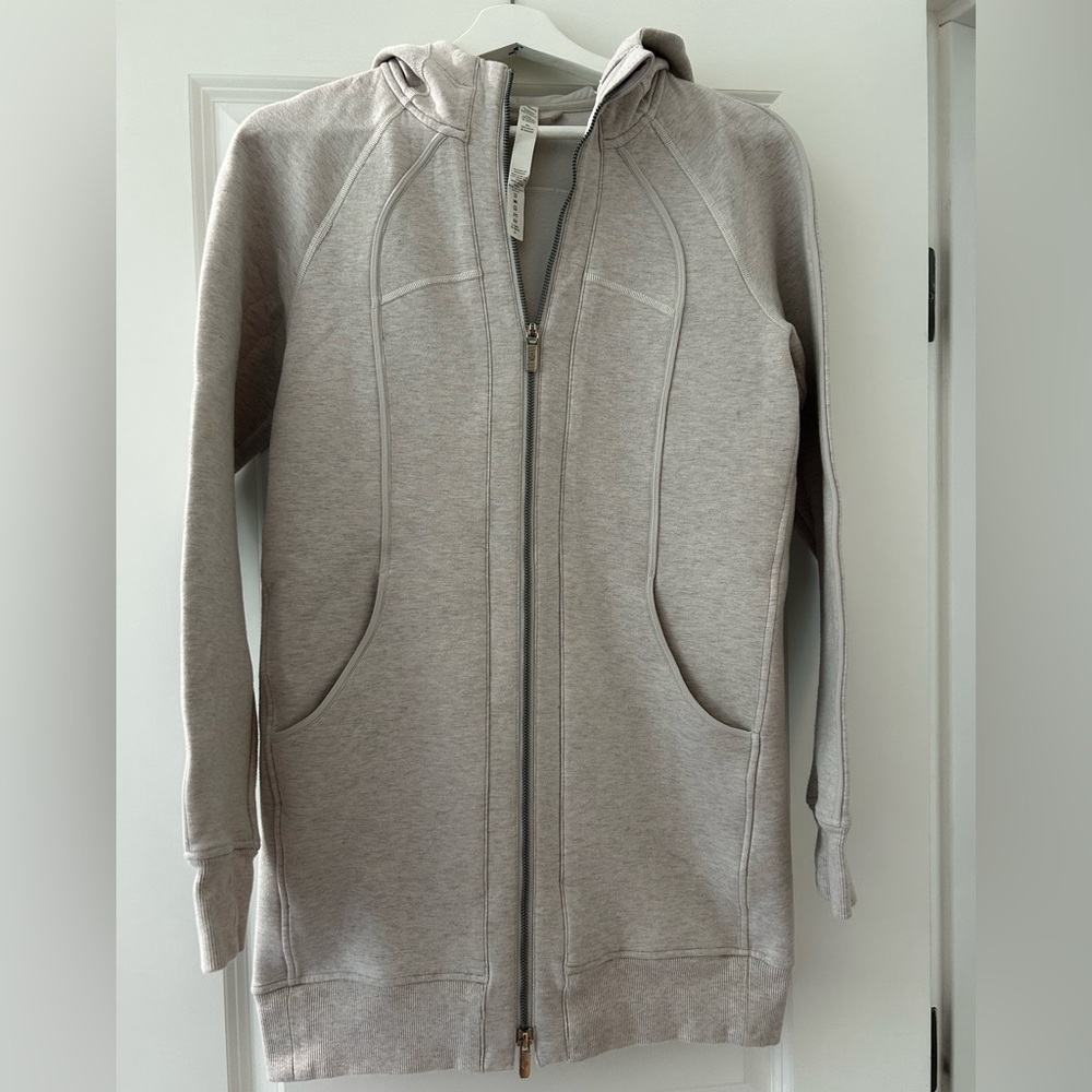 Women's heather baby pink long  Zip-Up Hoodie